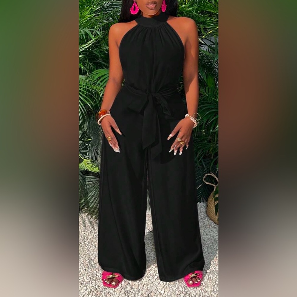 Elegant Black Halter Jumpsuit - Picture 3 of 11